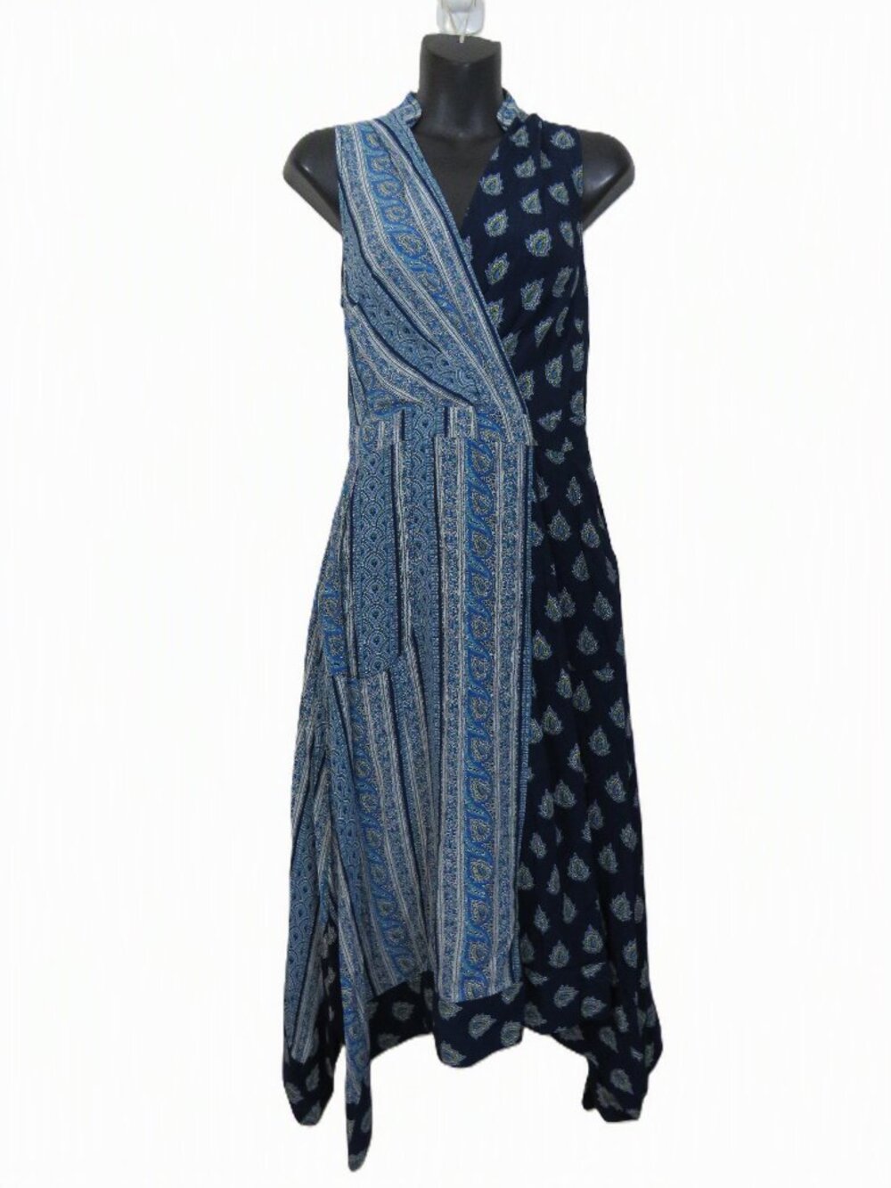 Anthropologie Maeve size 0 Eclipsed Faux Wrap Dress Blue Mix Print Handkerchief